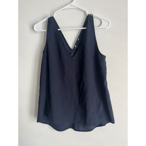 Womens Tank Top Navy Blue Wide Strap Double V Neck High Low Hem Sleeveless